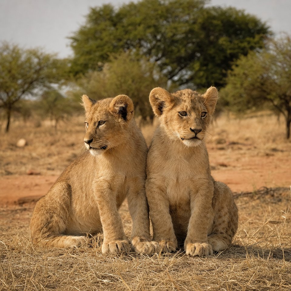 Lion cubs in dry grass (AI-generated image)